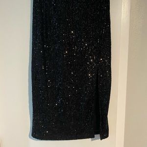 Sequin black midi skirt